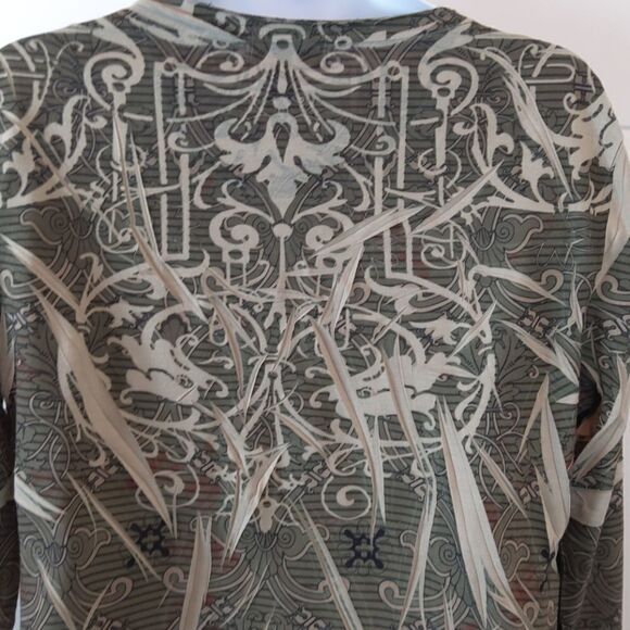 Equation olive green printed 3/4 sleeve blouse - Picture 7 of 9